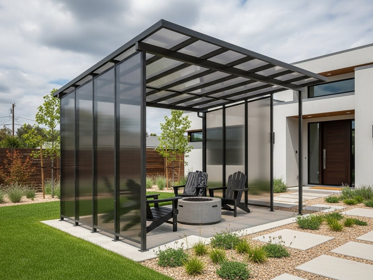 Tuyển tập các mẫu mái che Polycarbonate đẹp lấy sáng tốt hiện đại xu hướng năm 2026 cho công trình cao cấp 7 mai che polycarbonate lay sang 11 1
